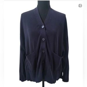 COS Navy Blue V-Neck Merino Cardigan Large — Minimalist Scandi Quiet Luxury